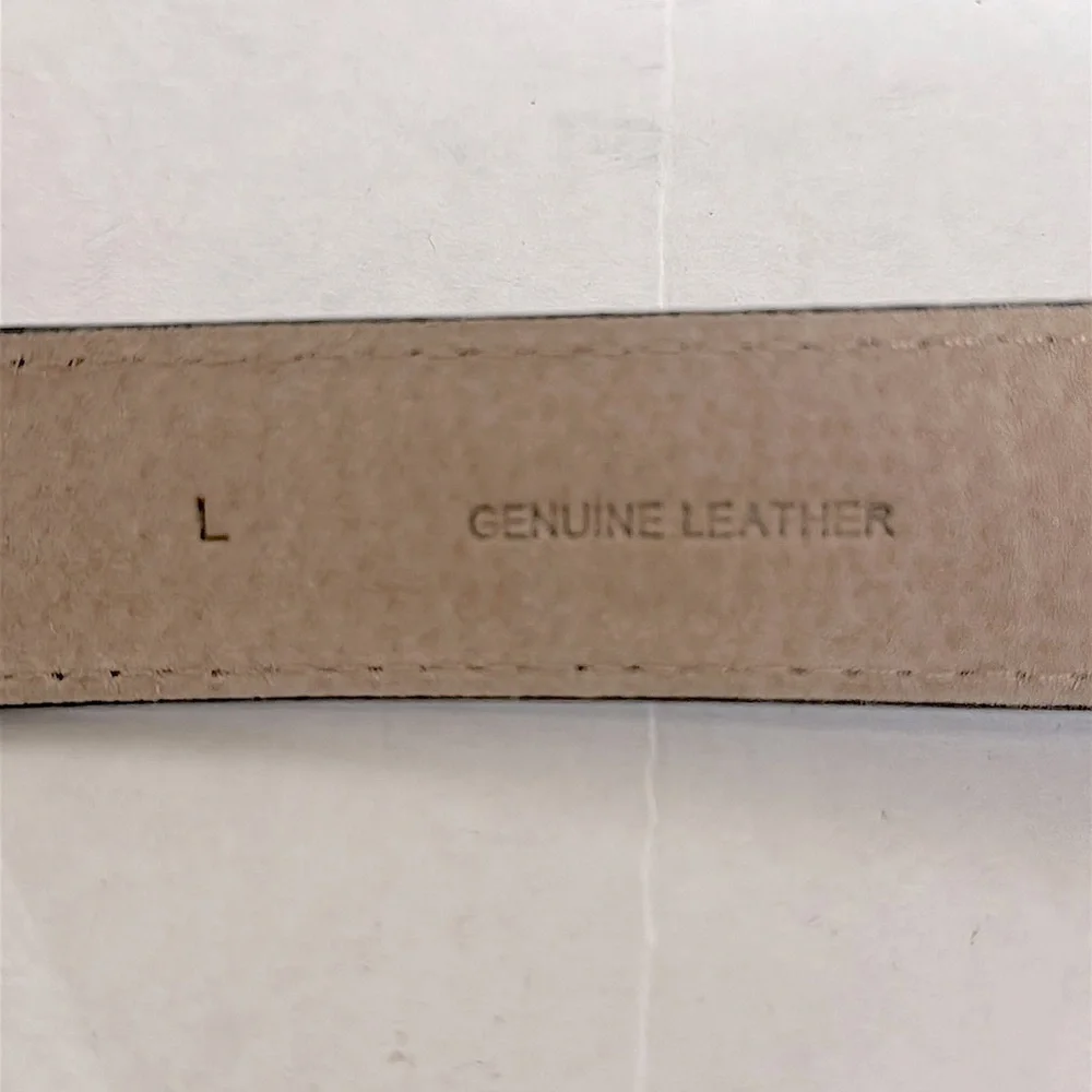 Talbots black leather belt with a circular buckle adorned with gemstones large